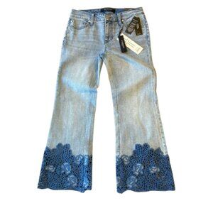 Liverpool Hannah Crop Flare Jeans Crochet Hem Women's 2 Light Indigo NWT